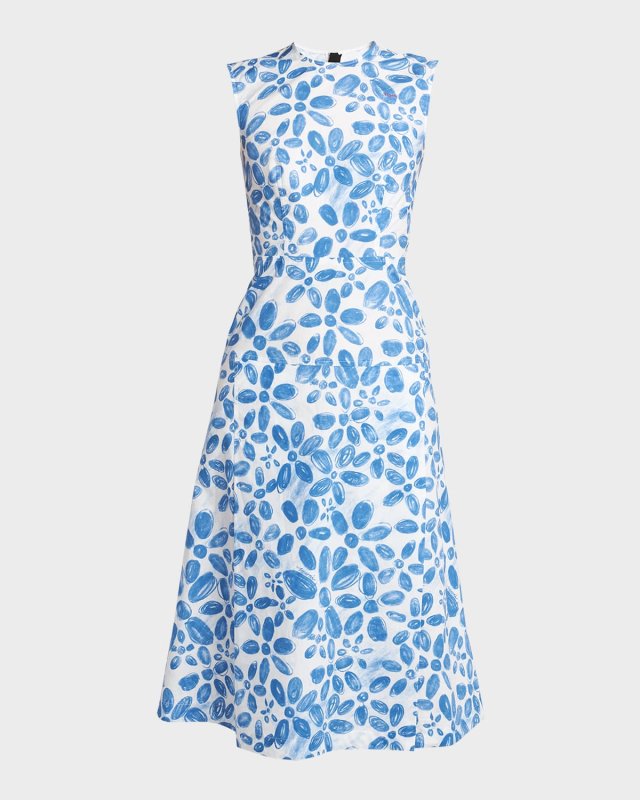 Floral Print Midi Dress With Hand-Stitched Logo Embroidery