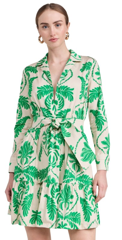 Andres Otalora Postales Mini Dress with Belt Ivory/Green Orchid