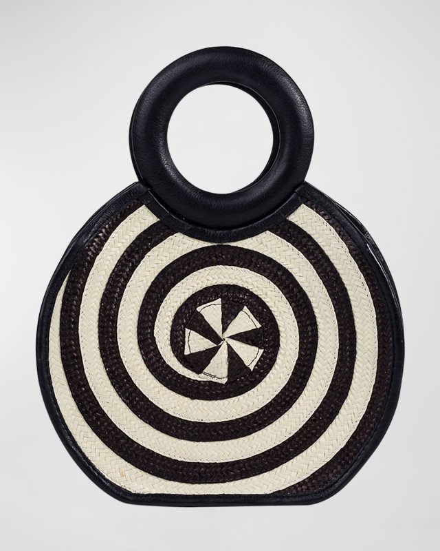 Zenu Bicolor Cana Flecha & Leather Medium Top-Handle Bag
