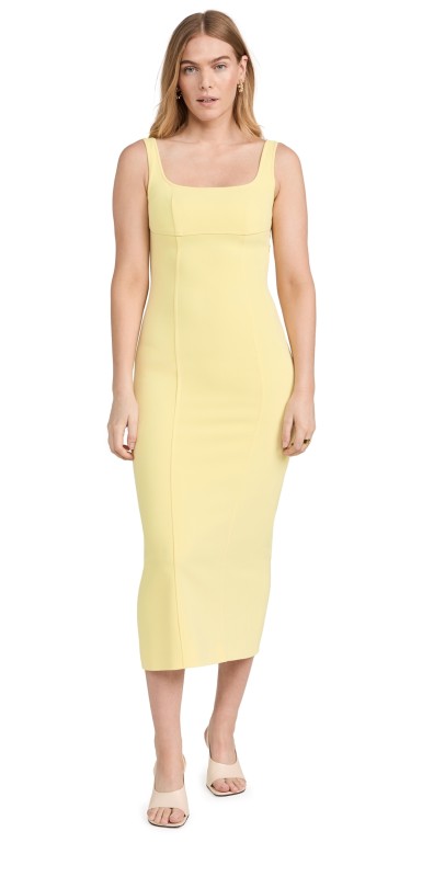 Another Tomorrow Double Tie Back Long Sheath Dress Lemon