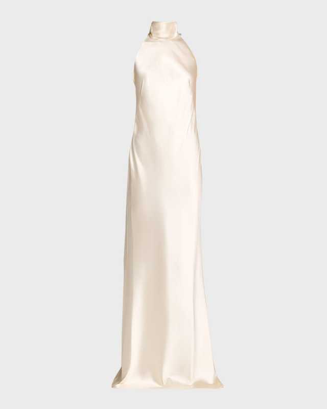 Chilton Stretch Satin Sleeveless Halter Gown