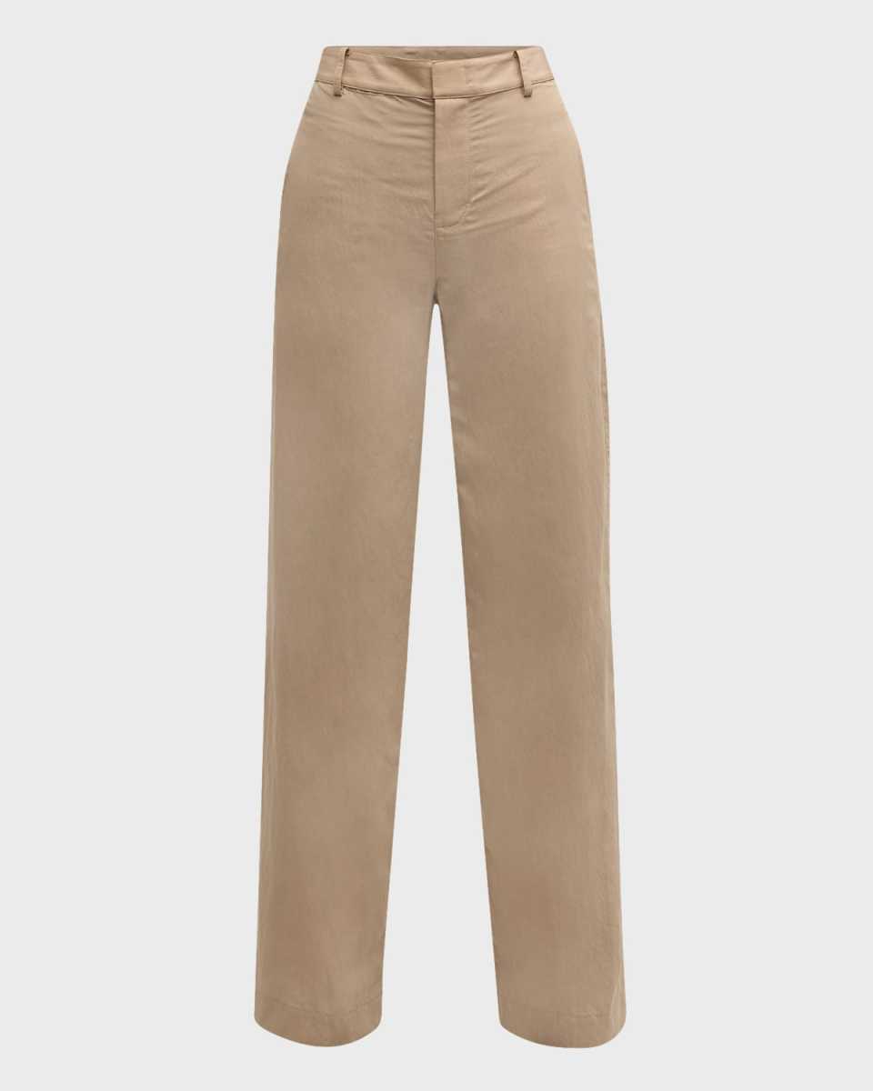 Mid-Rise Textured Wide-Leg Trousers
