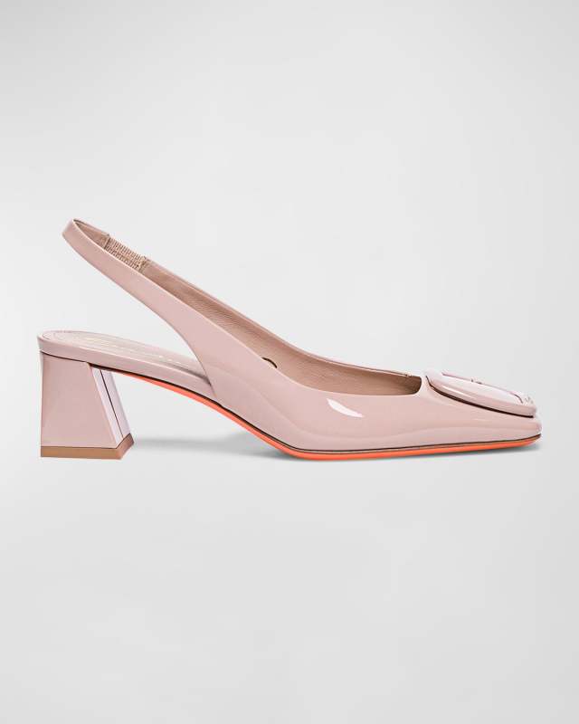 Lemon Patent Buckle Slingback Pumps
