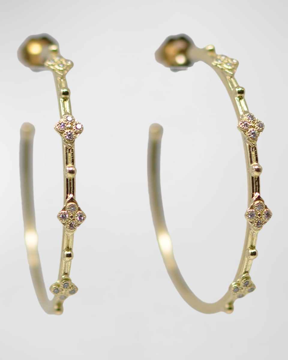 18K Yellow Gold Diamond Crivelli Hoop Earrings