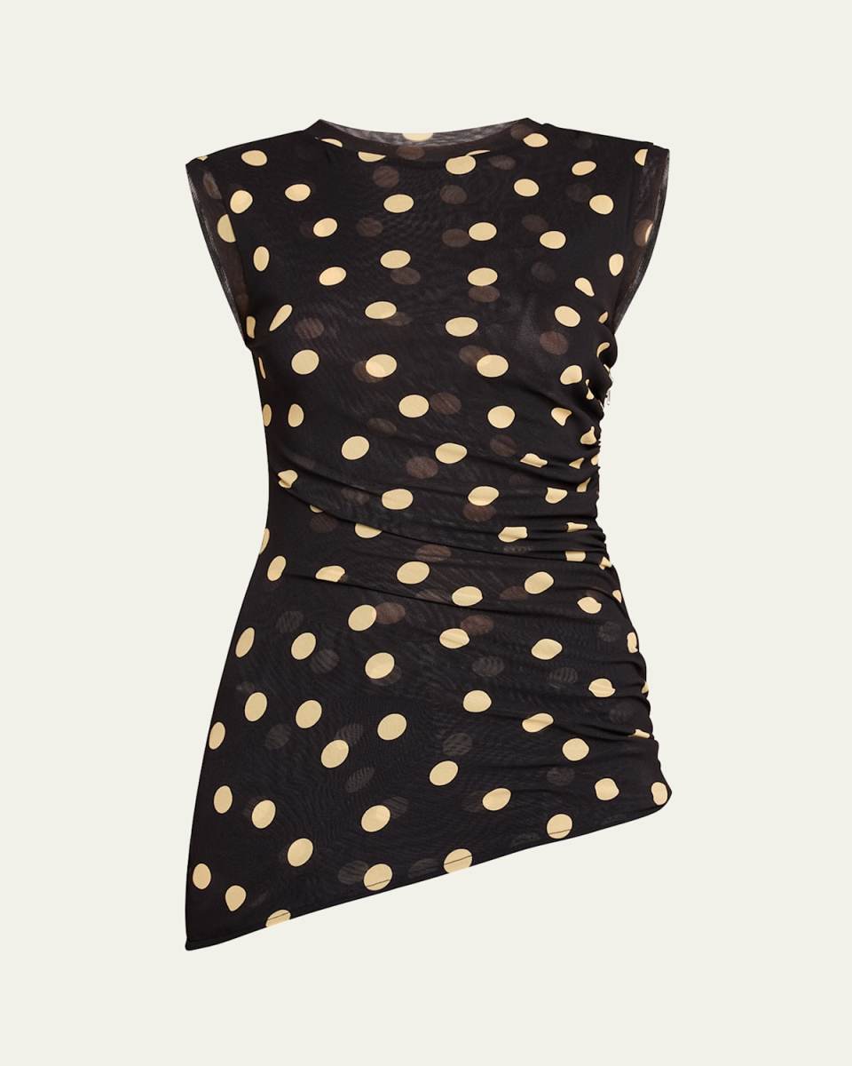Ruched Polka-Dot Jersey Sleeveless Top