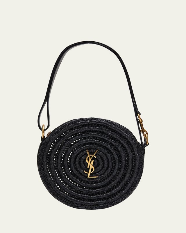 YSL Monogram Round Shoulder Bag in Raffia
