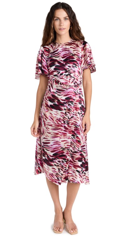 Prabal Gurung Flutter Sleeve Cut-Out Dress Red Multi