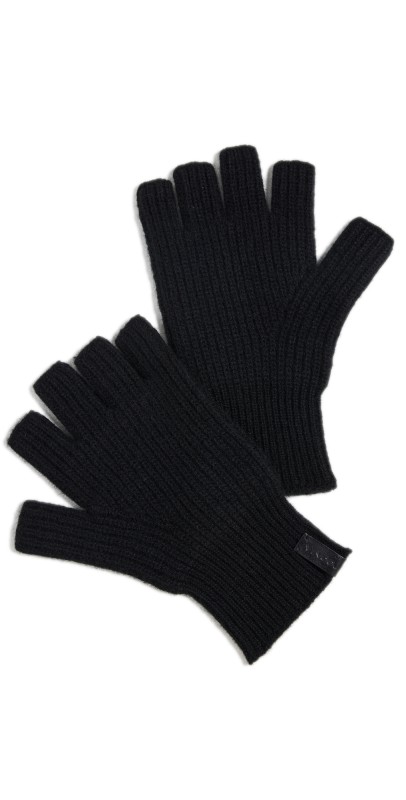 Vince Boiled Cashmere Fingerless Rib Knit Gloves Black