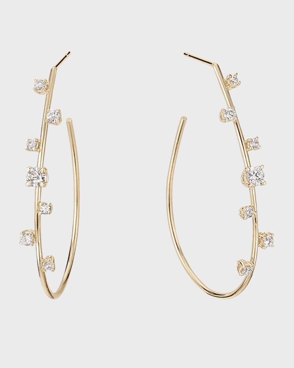 Small Solo Tear Drop Hoop Earrings with Diamonds, 36mm
