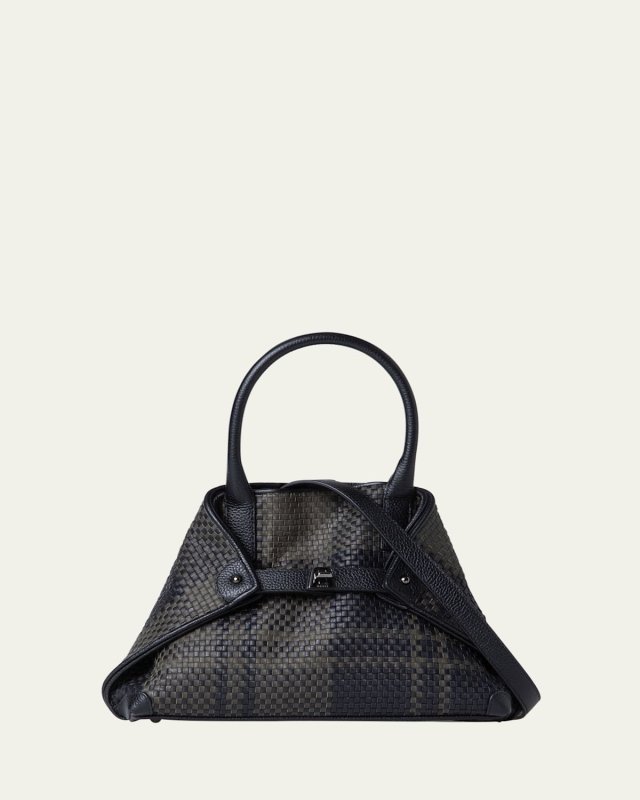 Ai Little Check Braided Leather Top-Handle Bag
