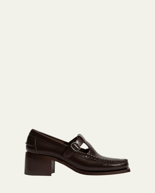 Alber Leather T-Strap Buckle Loafers