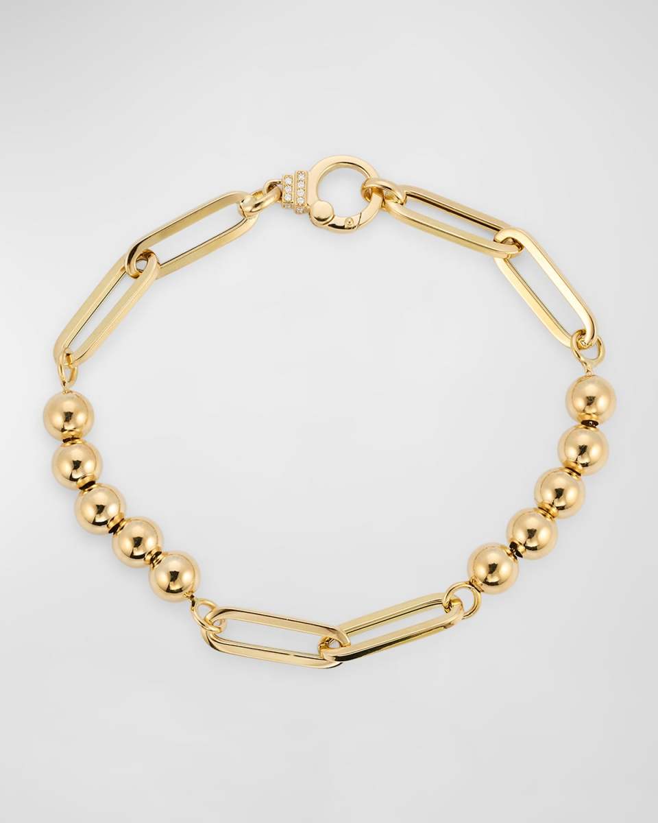 18K Yellow Gold Beads and Oval Link Bracelet with GH-SI Diamonds