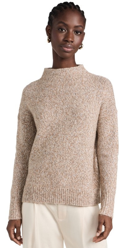 Vince Multi Tweed Funnel Nk Sweater Camel Marl Combo