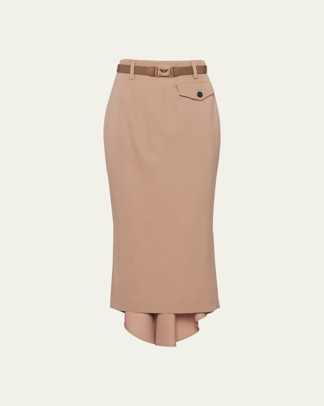 Gabardine Pencil Midi Skirt