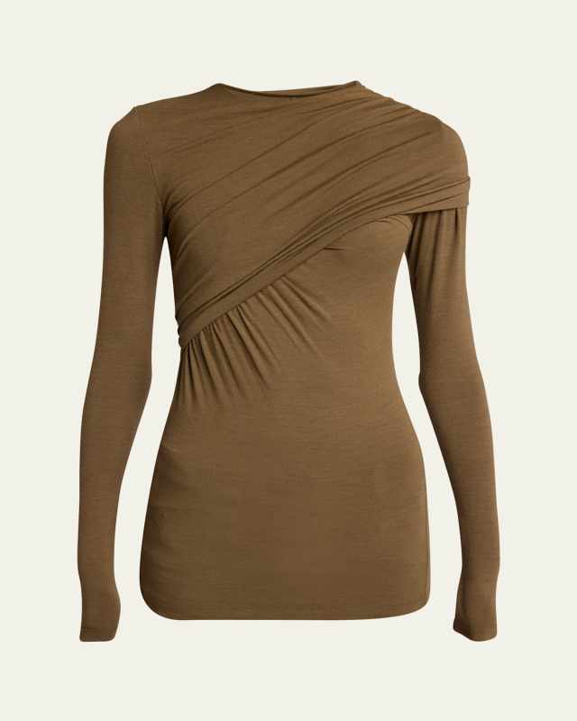 Asna Draped Wool-Blend Top