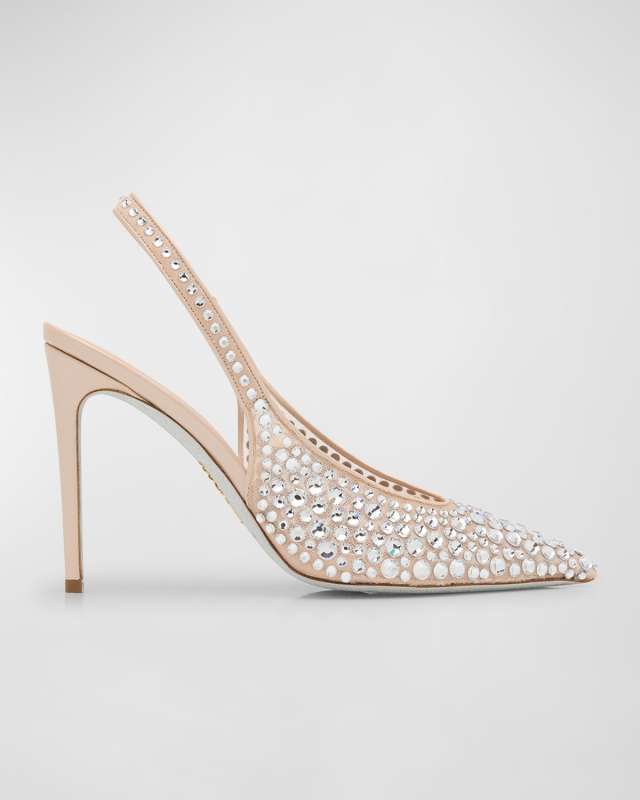 Crystal Mesh Slingback Cocktail Pumps