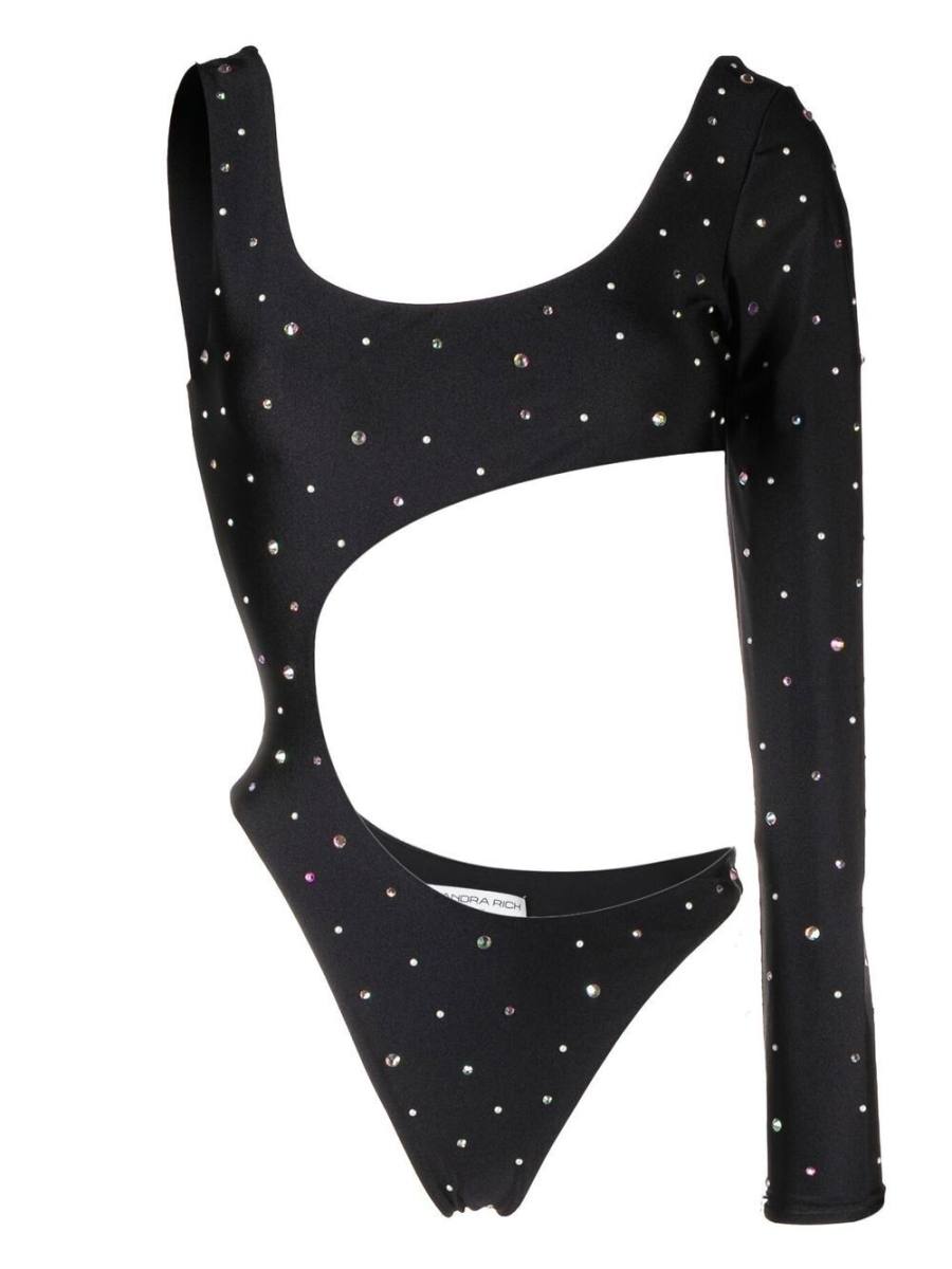 rhinestone-embellished one-shoulder bodysuit