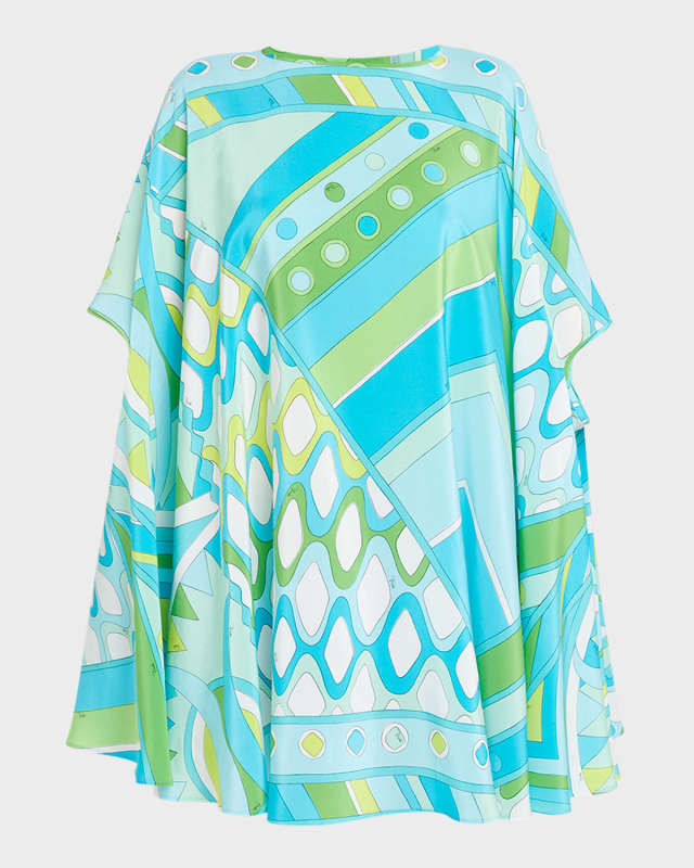 Abstract-Print Short-Sleeve Mini Kaftan Dress