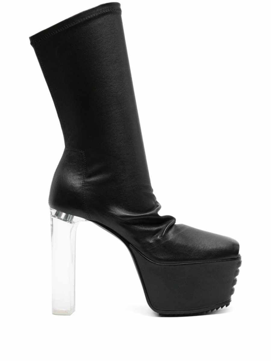 peep-toe leather mid-calf boots
