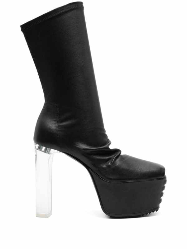peep-toe leather mid-calf boots