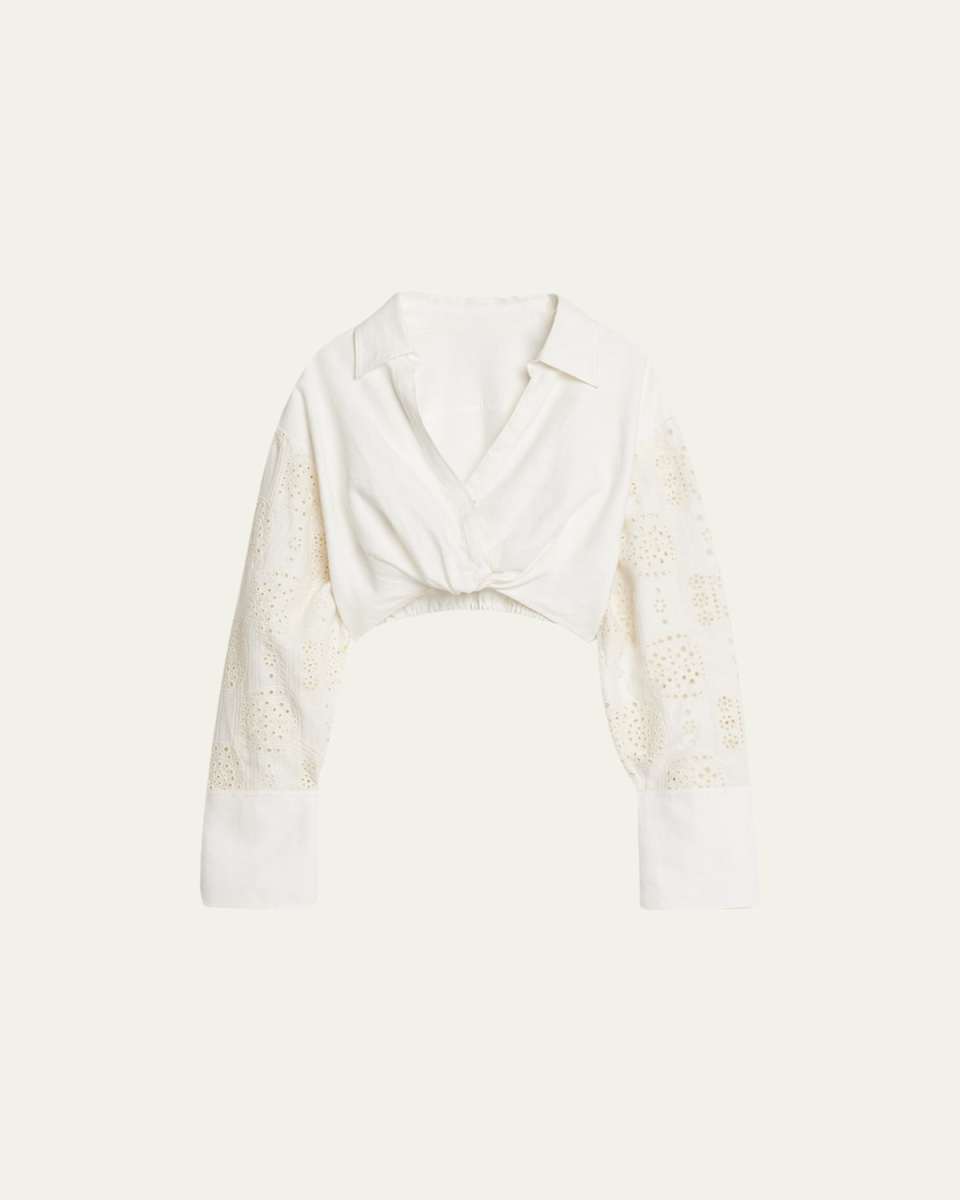 Mason Linen Eyelet Long-Sleeve Top