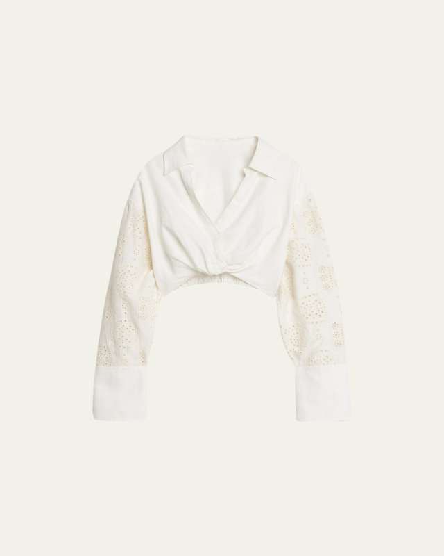 Mason Linen Eyelet Long-Sleeve Top