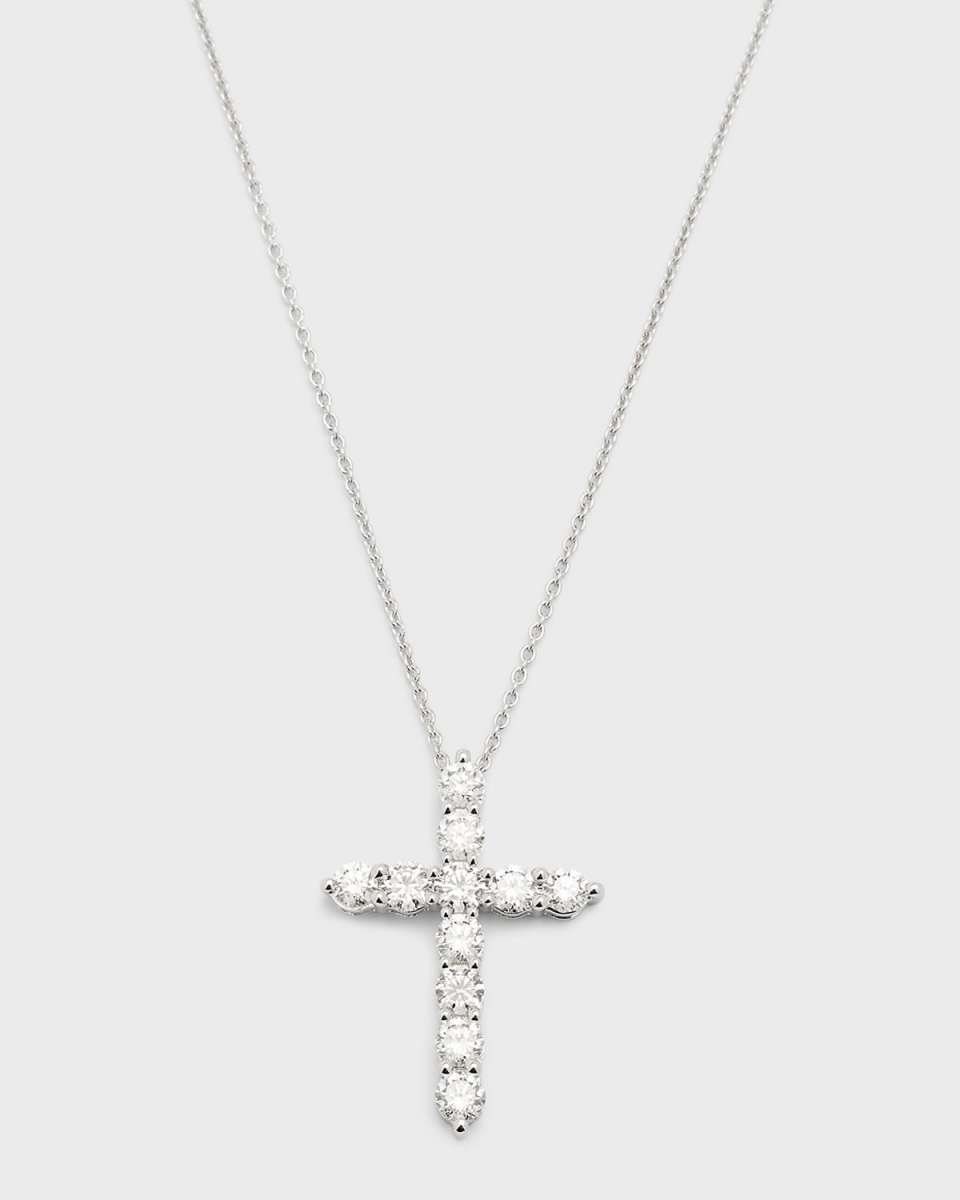 18K White Gold Round Diamond Cross Pendant, 2.0tcw