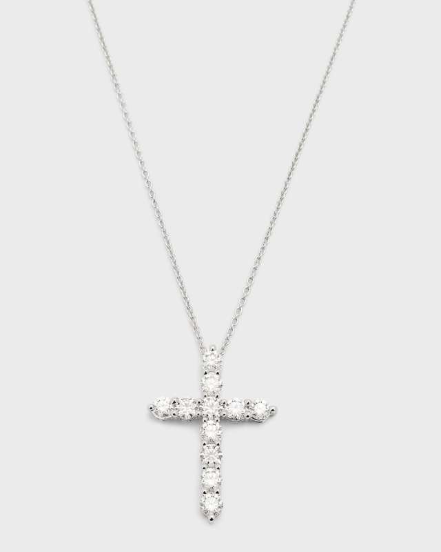 18K White Gold Round Diamond Cross Pendant, 2.0tcw