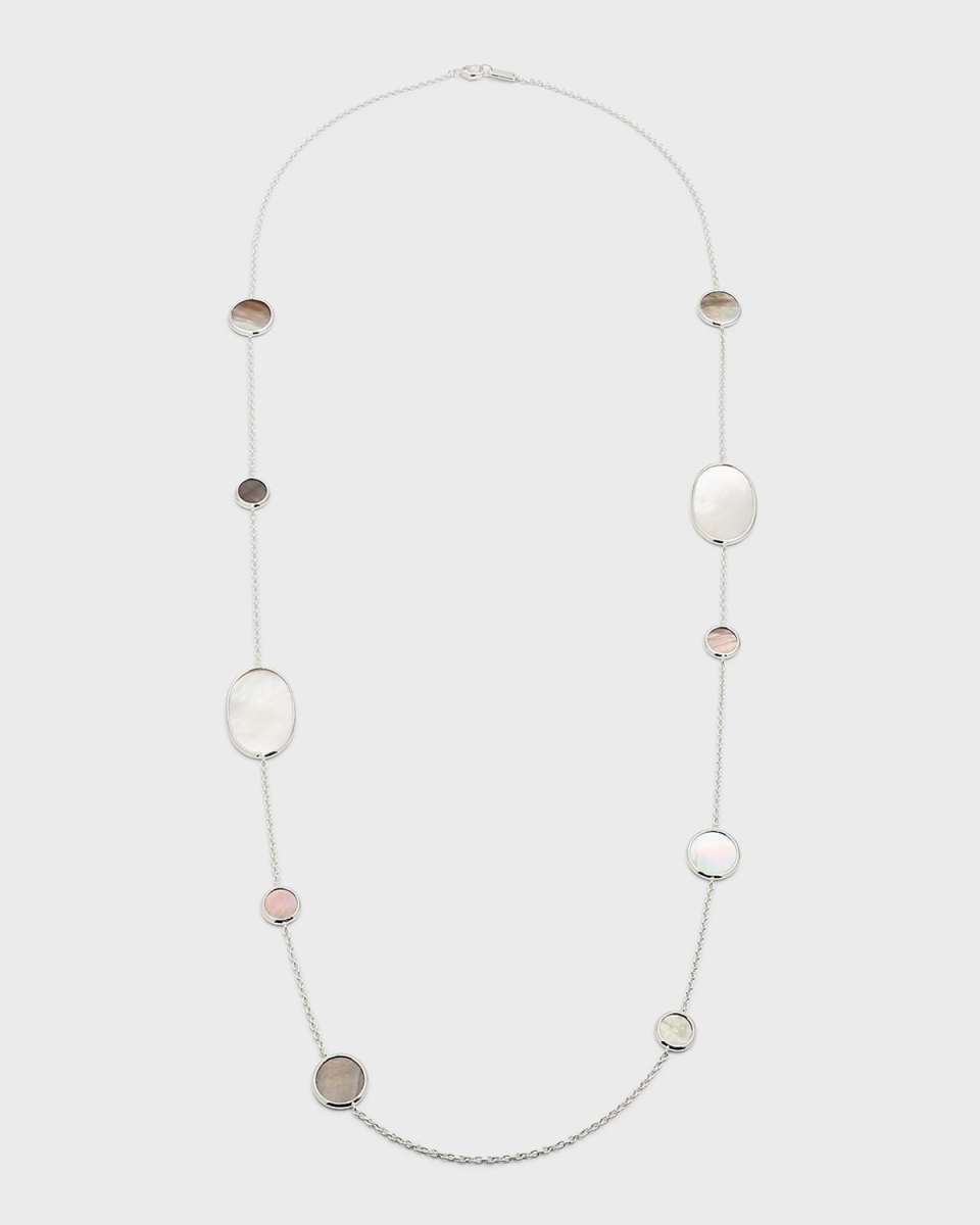 Sterling Silver Polished Rock Candy Oval Station Necklace in Sabbia, 37"L