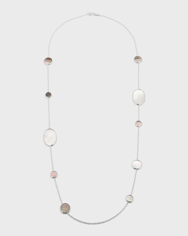 Sterling Silver Polished Rock Candy Oval Station Necklace in Sabbia, 37"L