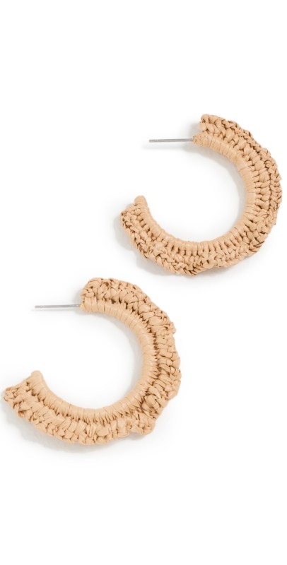 Lele Sadoughi Ruffle Raffia Hoop Earrings Natural
