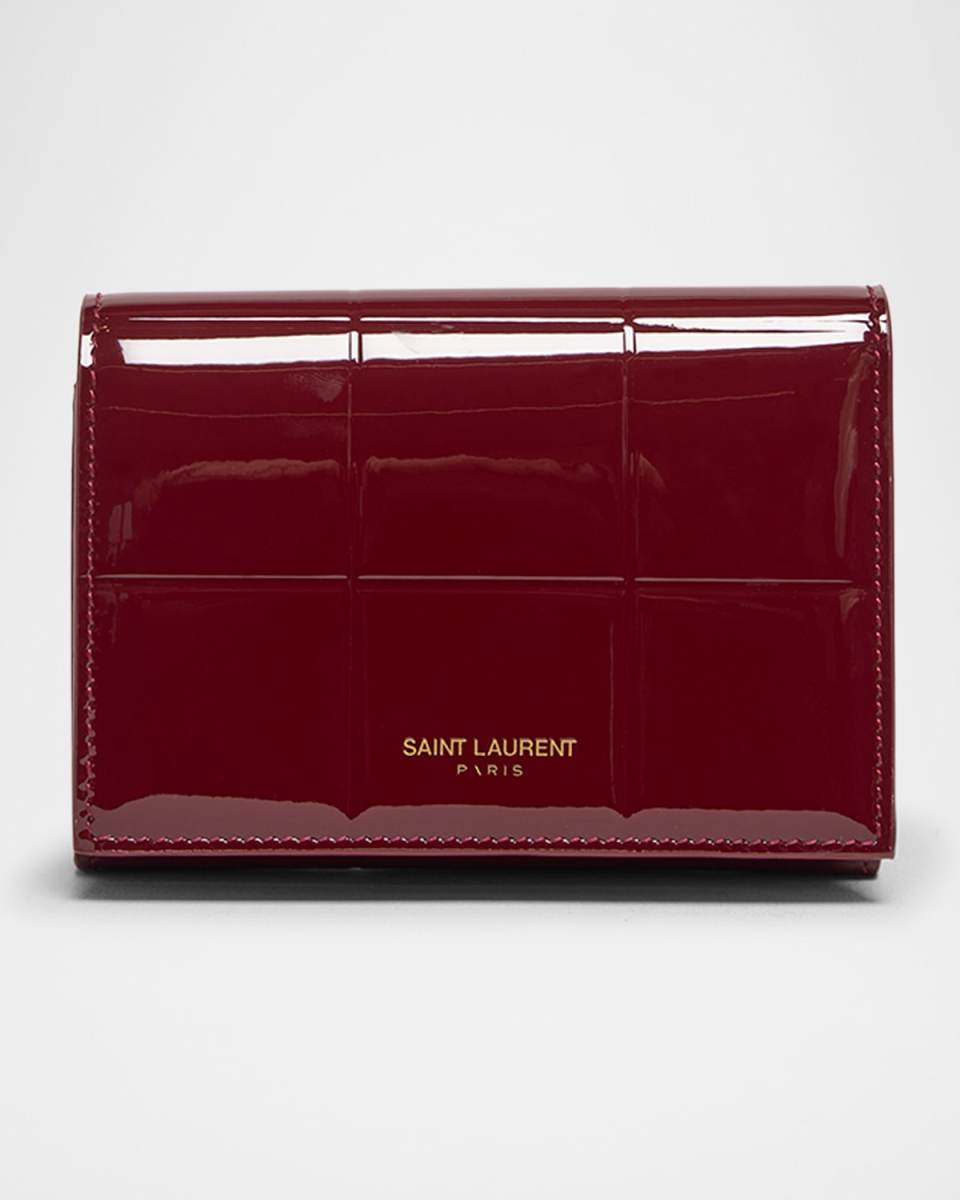Slim Trifold Wallet in Patent Quilted Leather