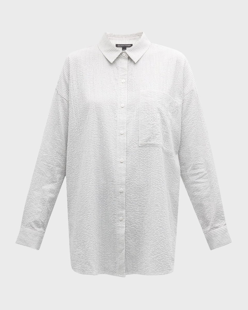 Petite Oversized Grid-Print Seersucker Tunic