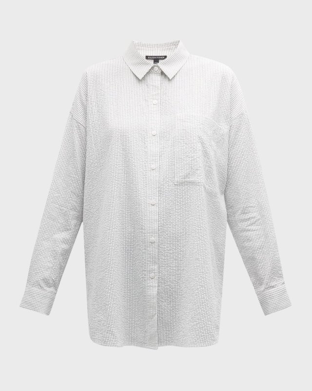Petite Oversized Grid-Print Seersucker Tunic