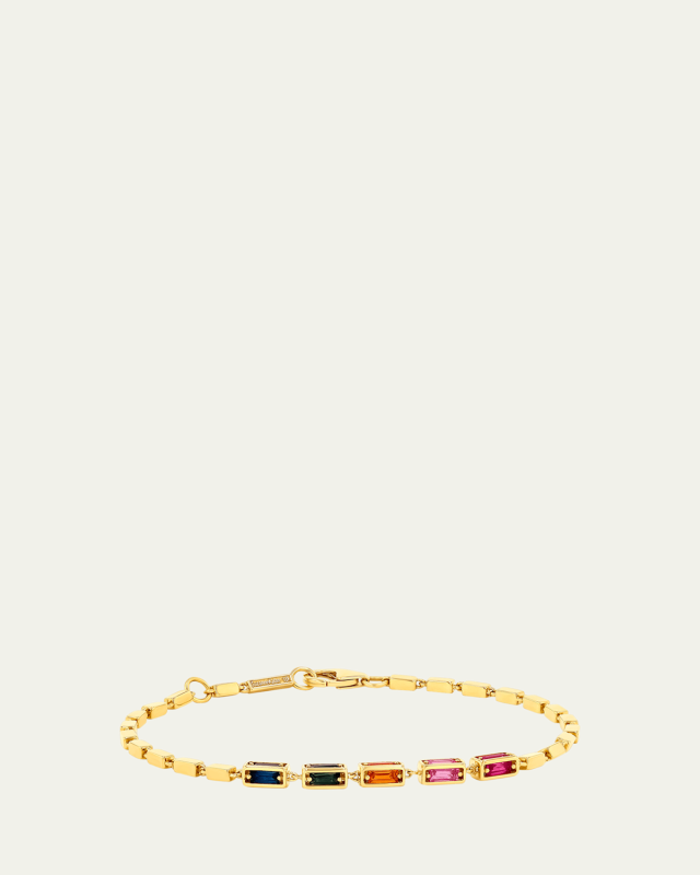 18K Gold Medium Rainbow Sapphire Block Chain Bracelet