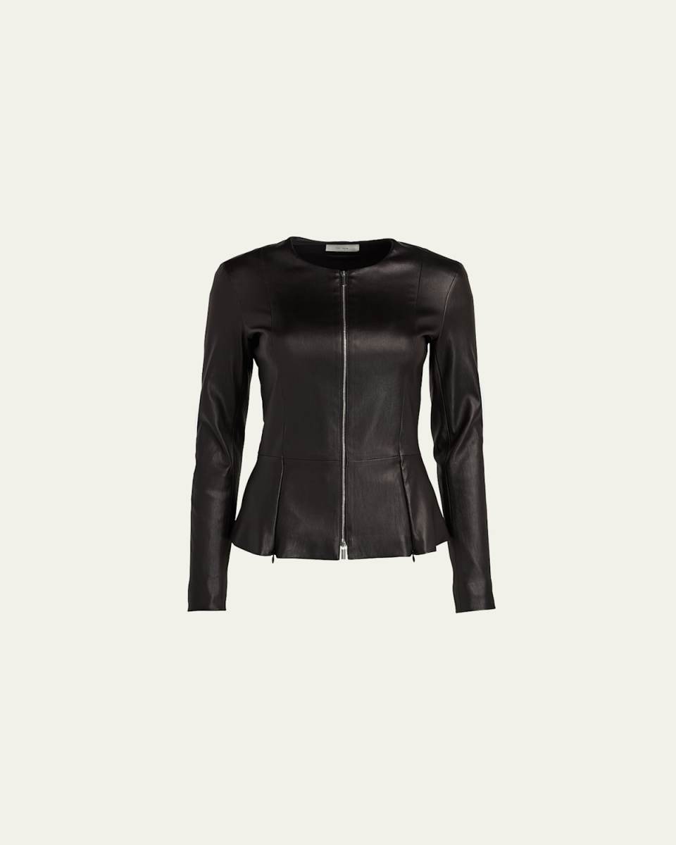 Anasta Zip-Front Leather Jacket, Black