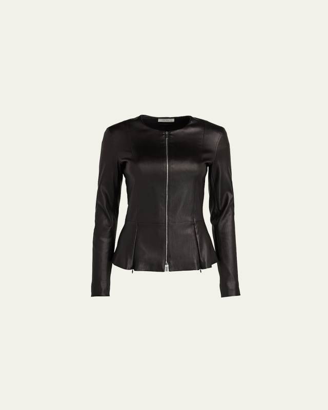 Anasta Zip-Front Leather Jacket, Black