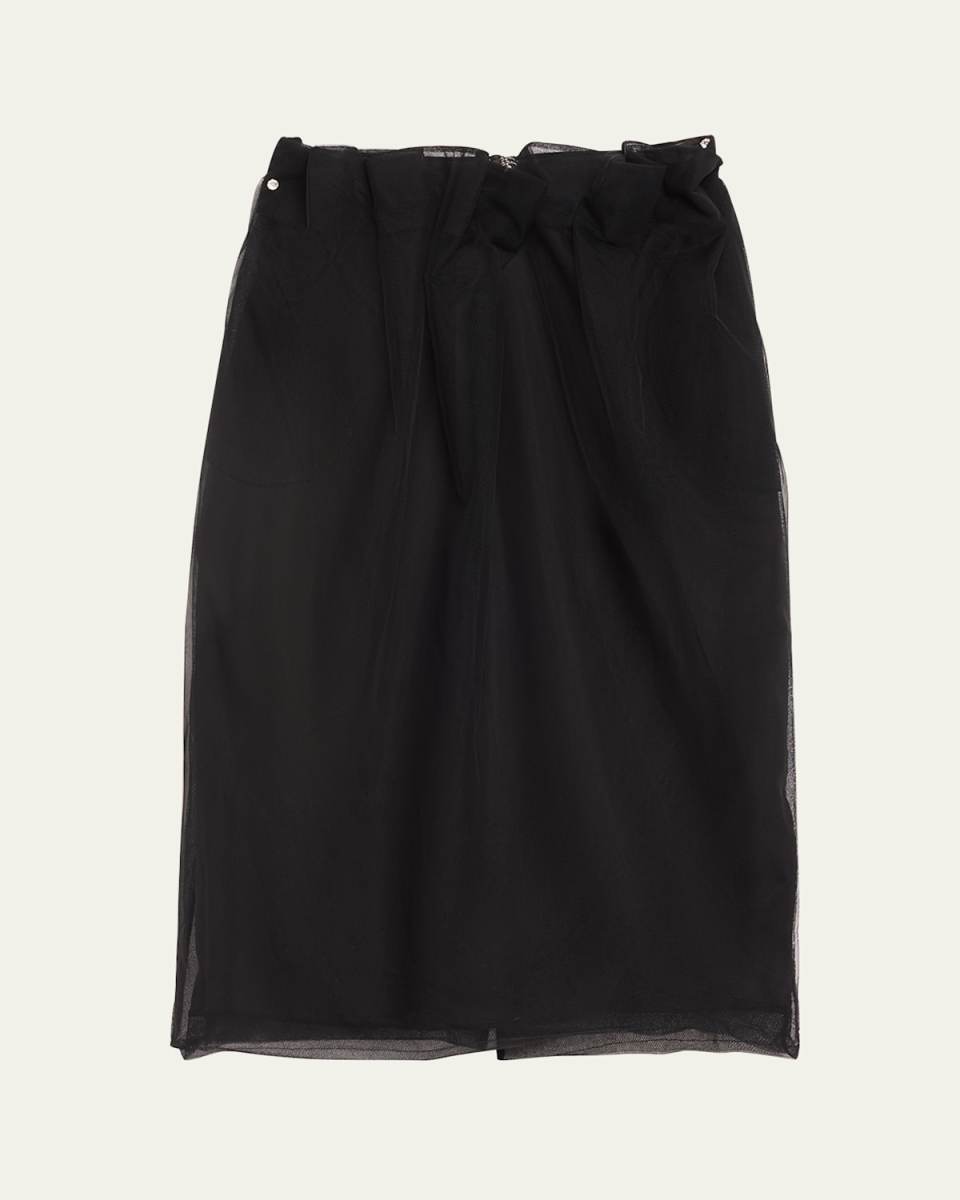 Mesh Pleated Waist Pencil Midi Skirt