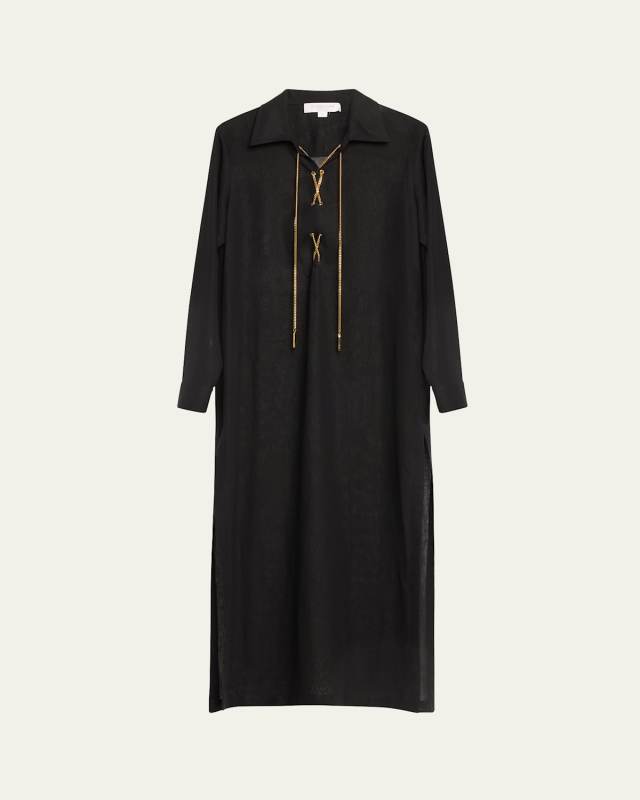 Garza Crepe Maxi Dress with Chain Lace-Up Detail