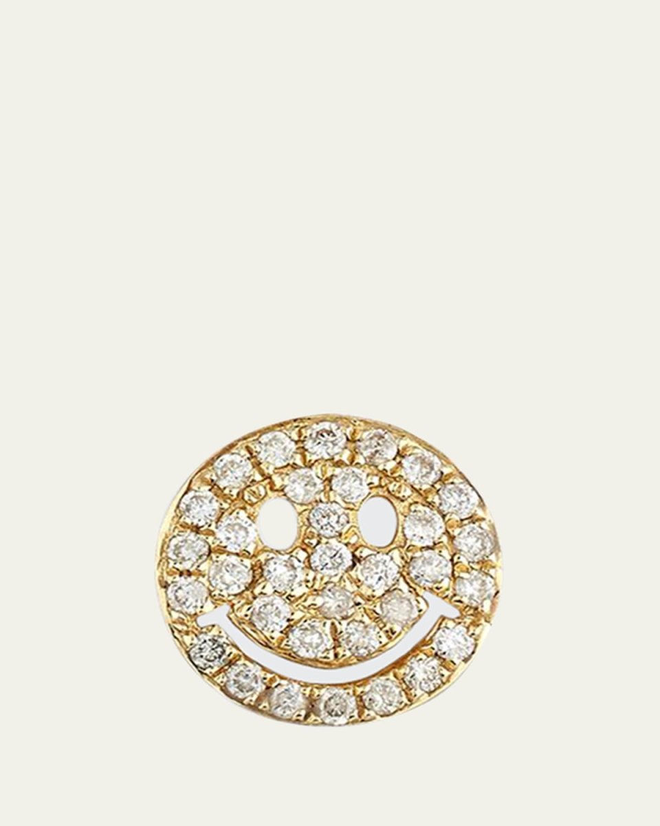 14k Pave Diamond Happy Face Single Stud Earring