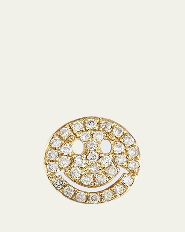 14k Pave Diamond Happy Face Single Stud Earring