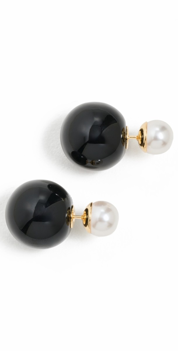 SHASHI Double Ball Earrings Black/Pearl