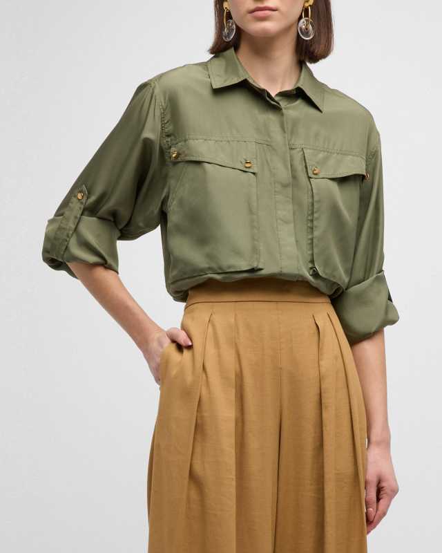 Jada Button-Front Silk Top