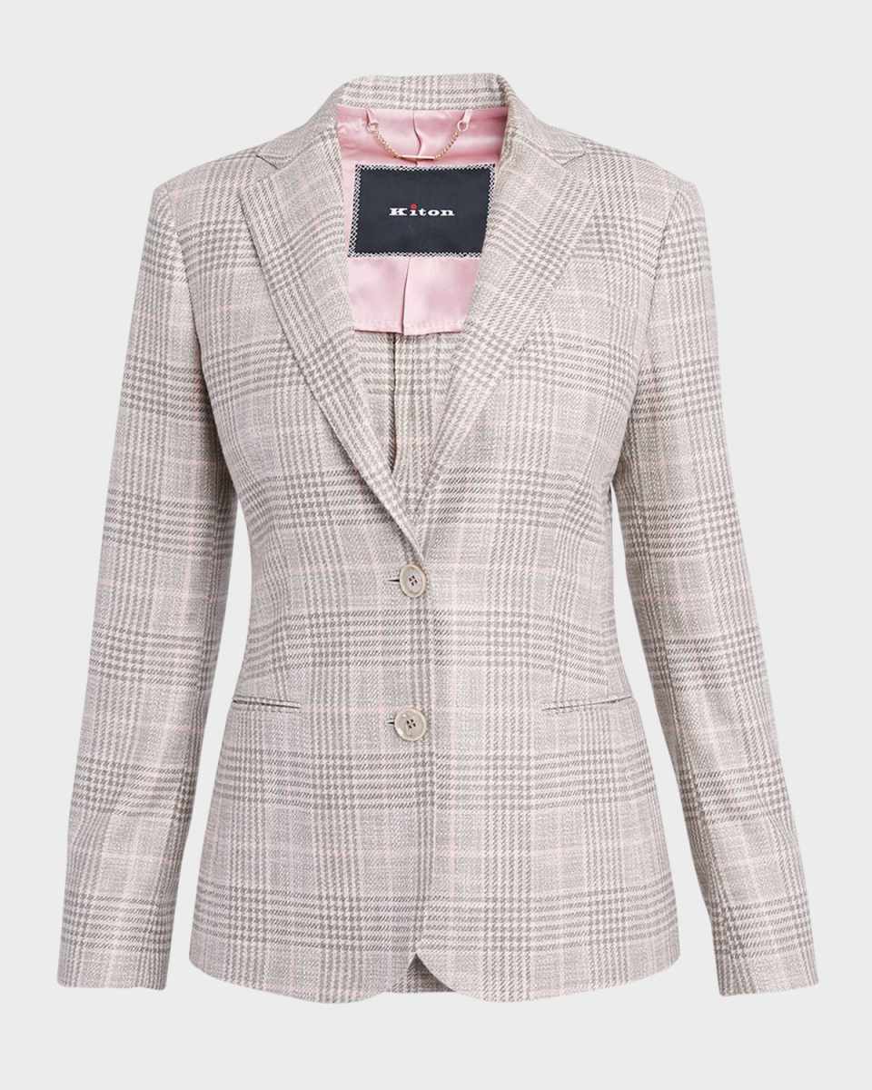 Check Single-Breasted Cashmere Blazer Jacket