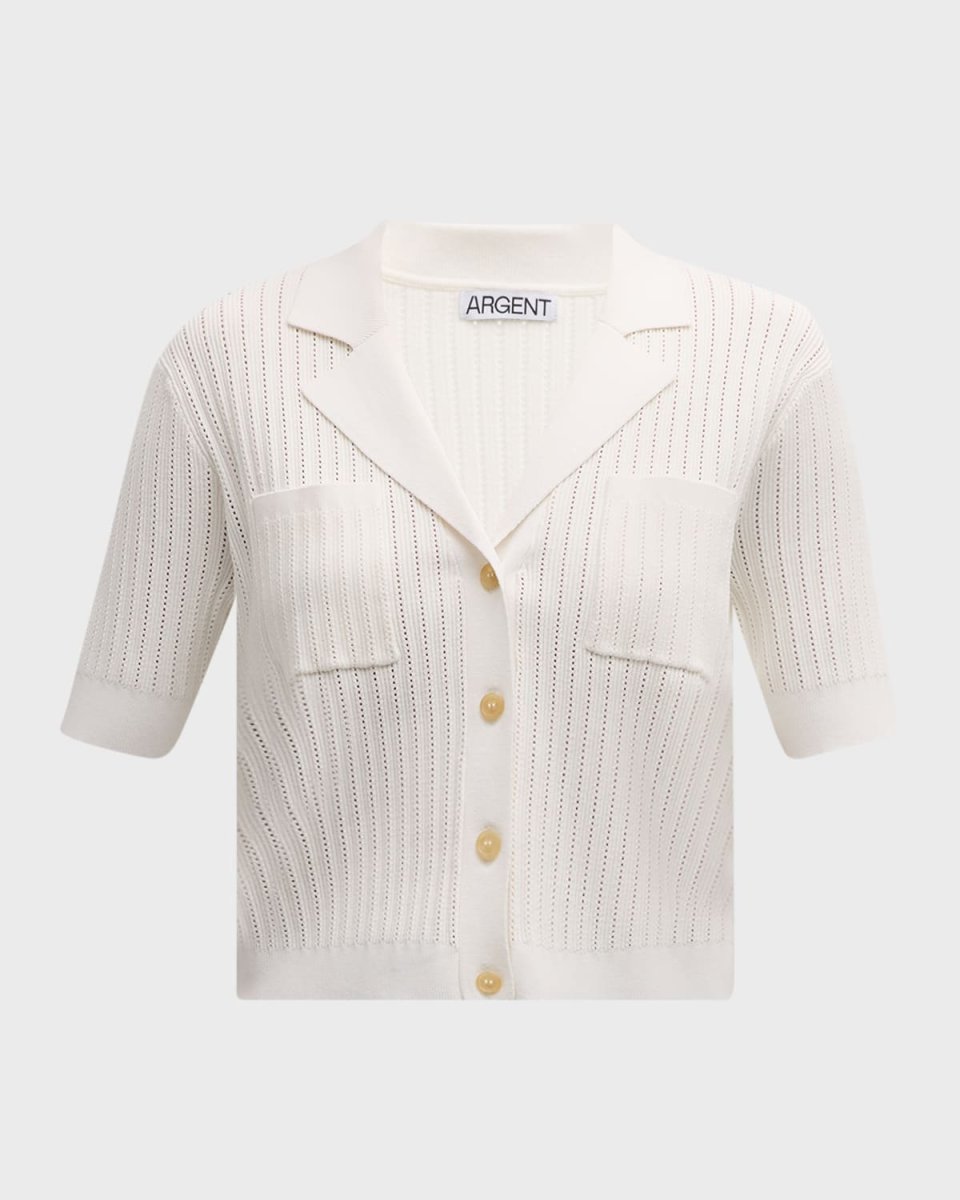 Ribbed Pointelle-Knit Button-Down Shirt