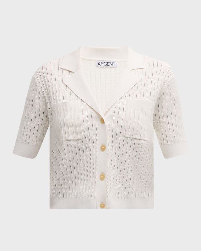 Ribbed Pointelle-Knit Button-Down Shirt