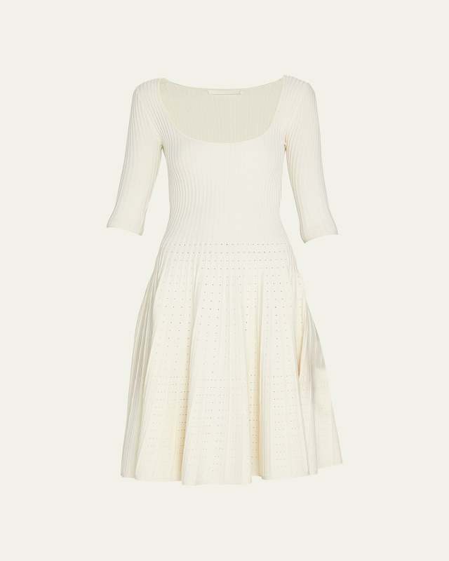 Fit-&-Flare Knit Scoop-Neck Dress