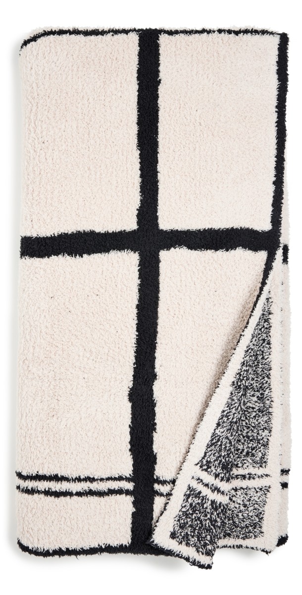 Barefoot Dreams CozyChic Grid Plaid Throw Stone/Black