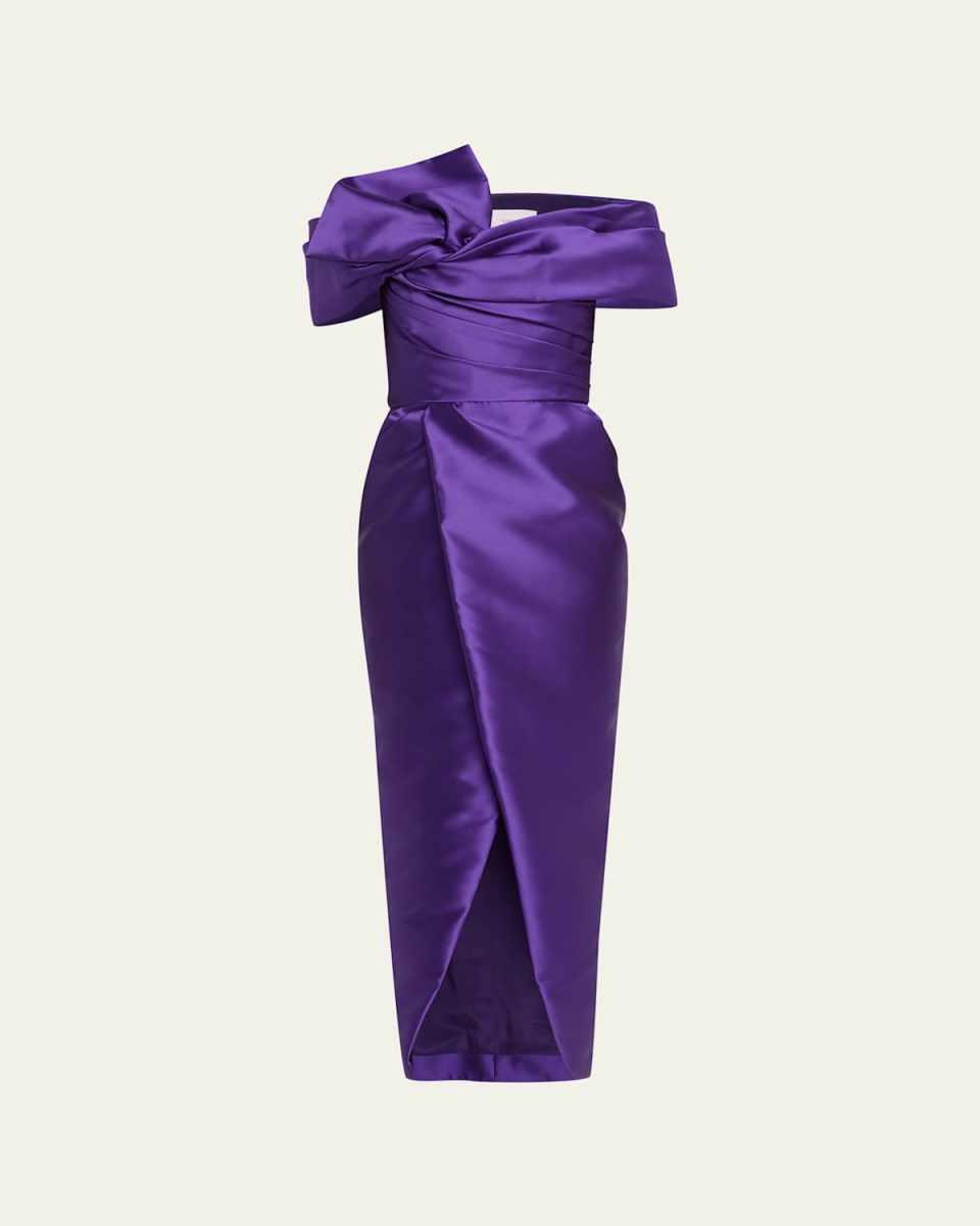 Off-Shoulder Draped Gown with Tulip Skirt