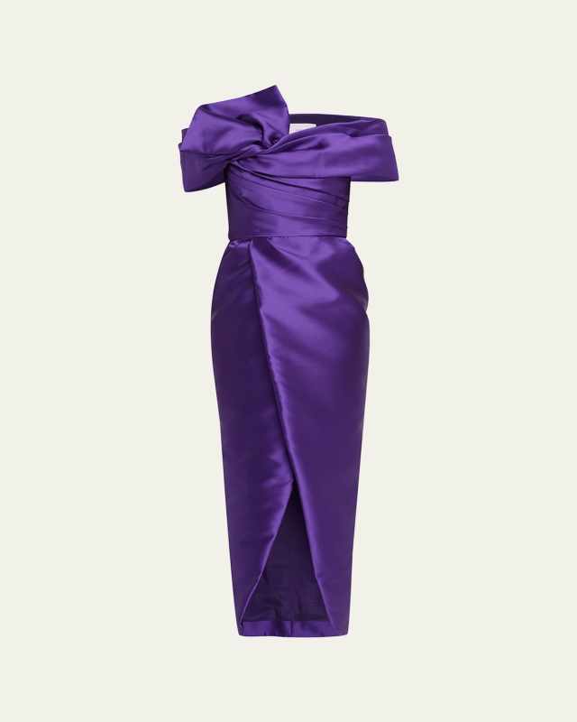Off-Shoulder Draped Gown with Tulip Skirt